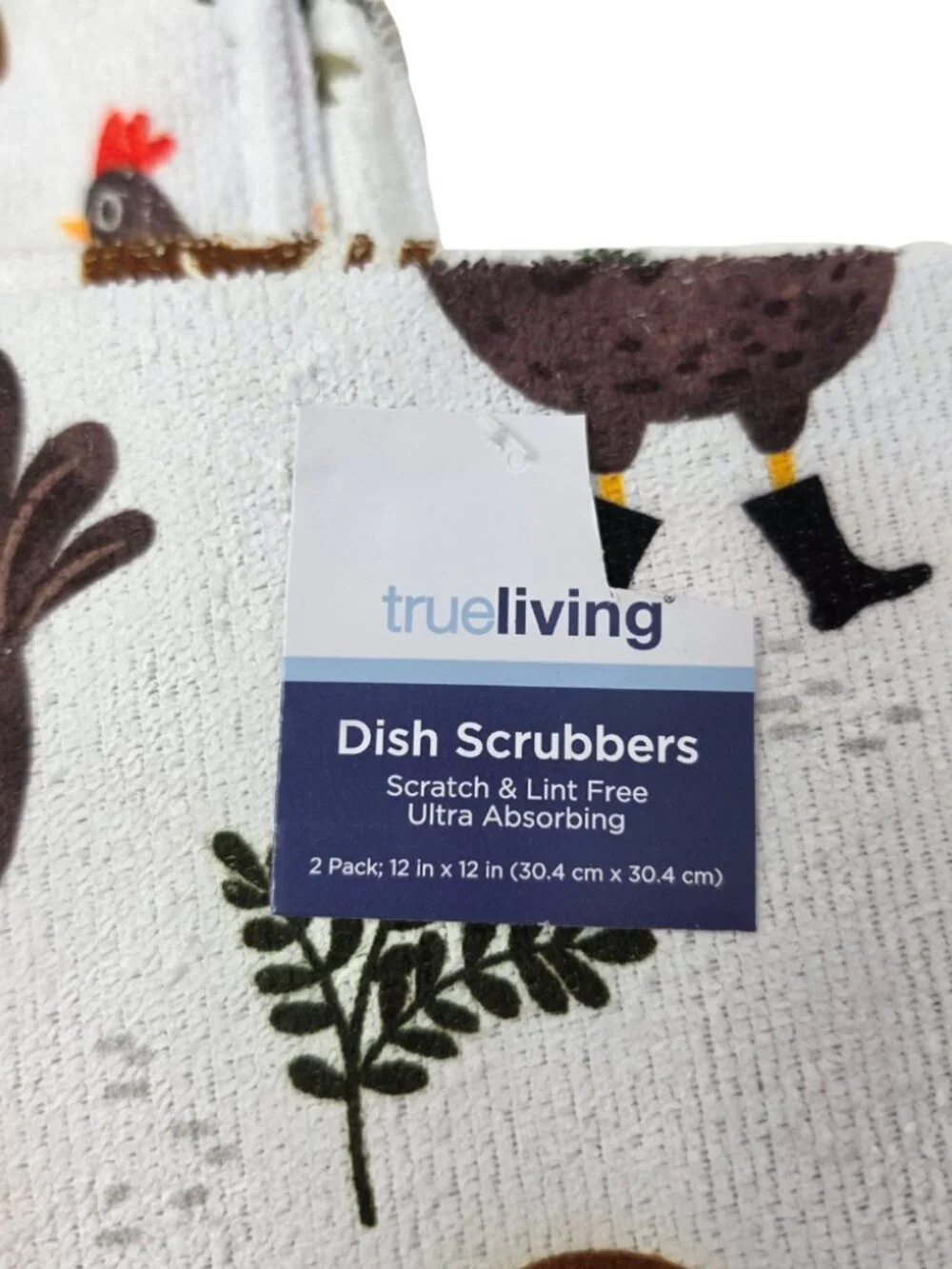 New Bundle of 4 True Living Dish Rag Cloth Mesh Scrubbers Chicken Rooster Farm